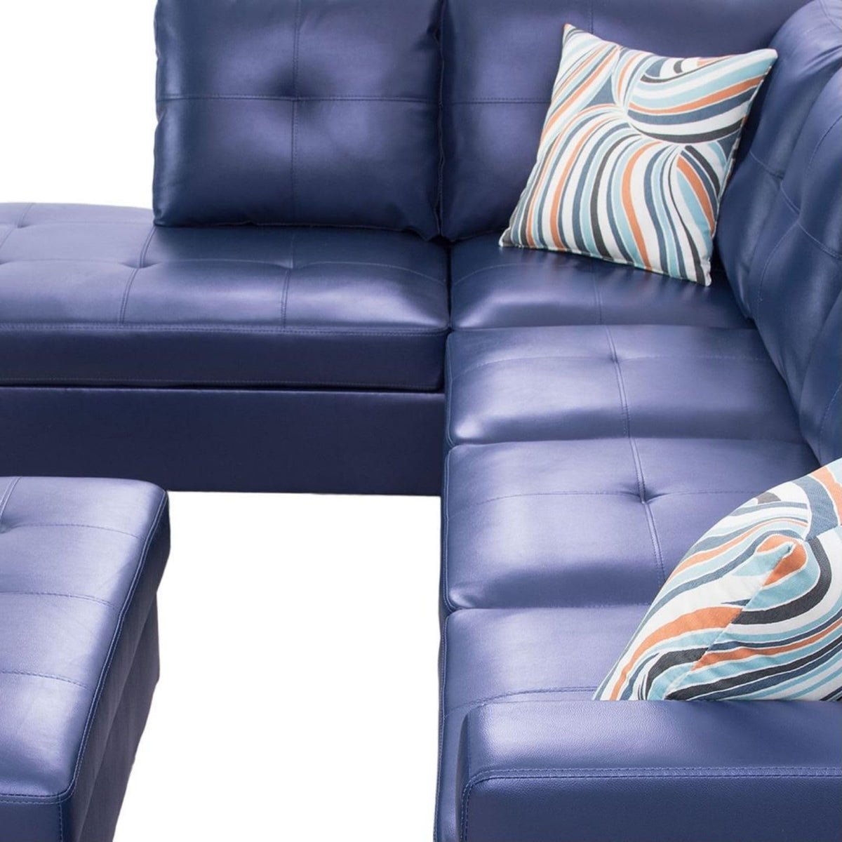 UOCFYK L-Shaped 3-Piece Semi PU Synthetic Leather Sofa with Storage Ottoman Set, Sectional Couch Sofa Set for Living Room, Office, Small Space, Blue
