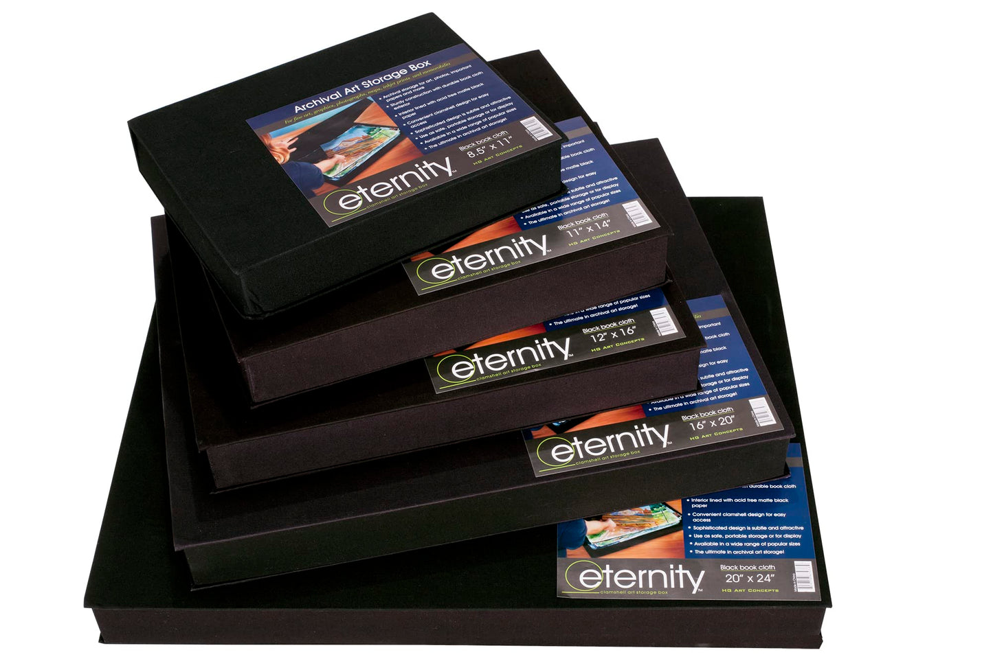 HG Art Concepts Eternity Archival Clamshell Photo Storage Box, Black - 8.5"x11" - For Storing Artwork, Photos & Documents, Deluxe Acid-Free, Sturdy & Lined With Archive-Quality Paper