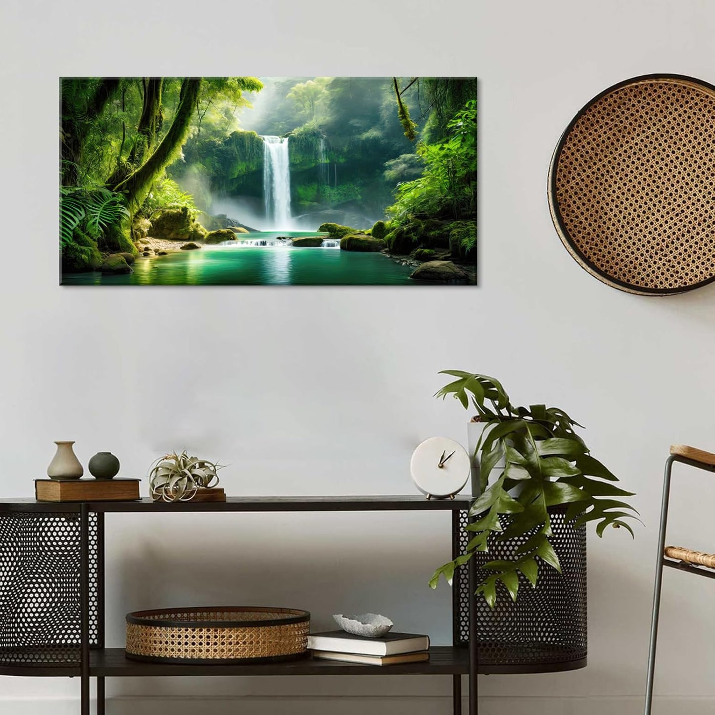 Lasdel Calm Waterfall Landscape Wall Art for Living Room Office Emerald Green Canvas Painting Prints Large Scenic Nature Artwork Dining Room Kitchen Bathroom Hallway Bedroom Decor (20x40 Inches)