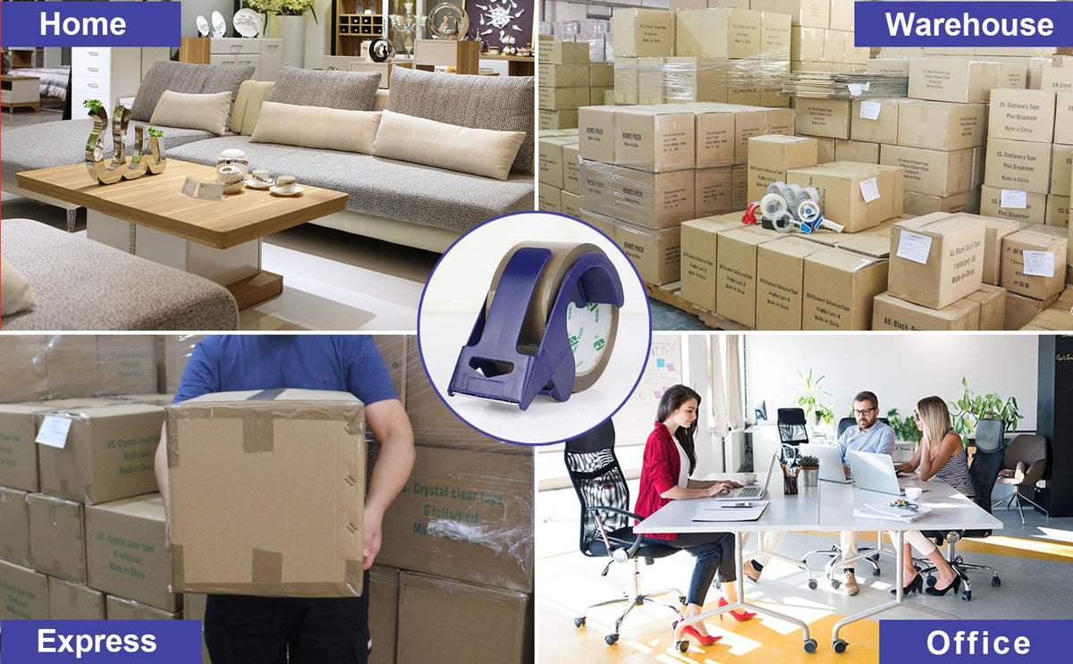 BOMEI PACK 6 Rolls Silent Brown Packing Tape, 1.88" x 60 yds,Heavy Duty Packaging Carton Tape for Shipping Packaing Moving Sealing, 2.4mil Thickness, 60 Yards Per Roll with Blue Dispenser