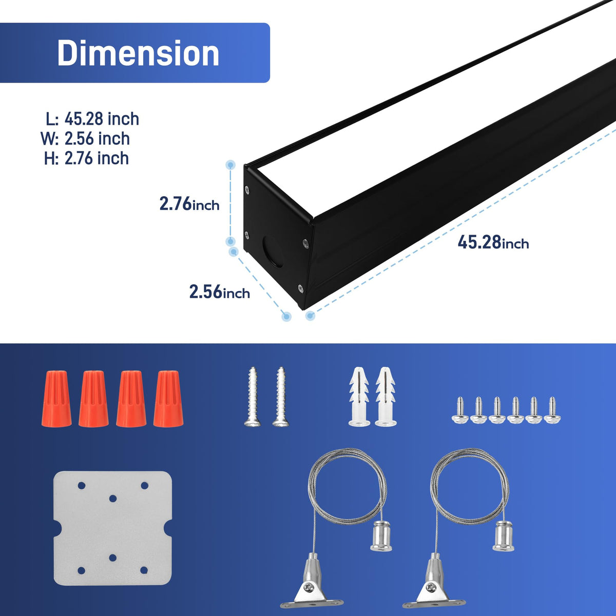 hykolity 4FT LED Architectural Suspended Linear Channel Light Linkable, 23/32/40W 3000K/4000K/5000K CCT Selectable, 0-10V Dim Office Lighting Fixture for Commercial Places, 4600lm, ETL, 4 Pack - Black