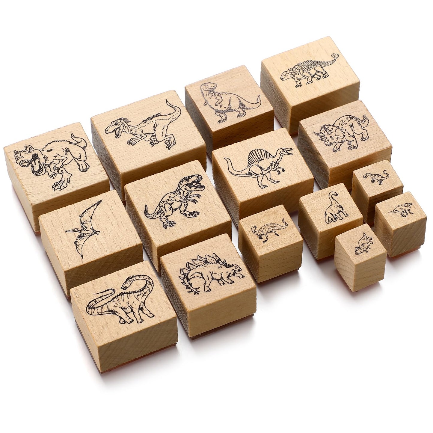 Chivertion 15 Pcs Dinosaur Rubber Stamps Set Dinosaur Shape Wooden Rubber Stamps Cute DIY Seal Set for Crafting Decor and DIY Scrapbooking Card Making Hand Book
