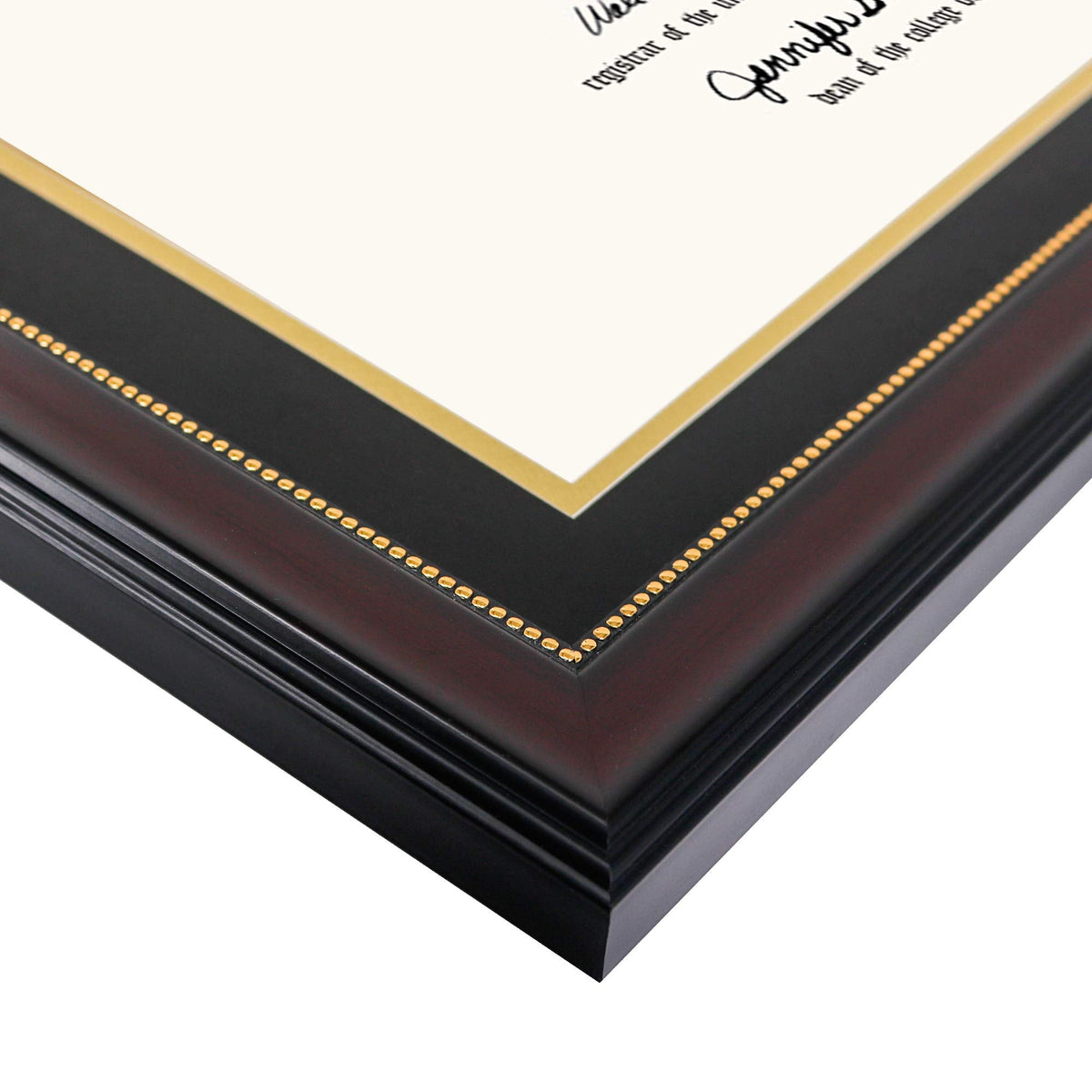 GraduatePro 8.5x11 Diploma Frame with Black Over Gold Mat or Display 11x14 Document without Mat, CPA License Frame, UV Protection Acrylic, Mahogany with Gold Beads