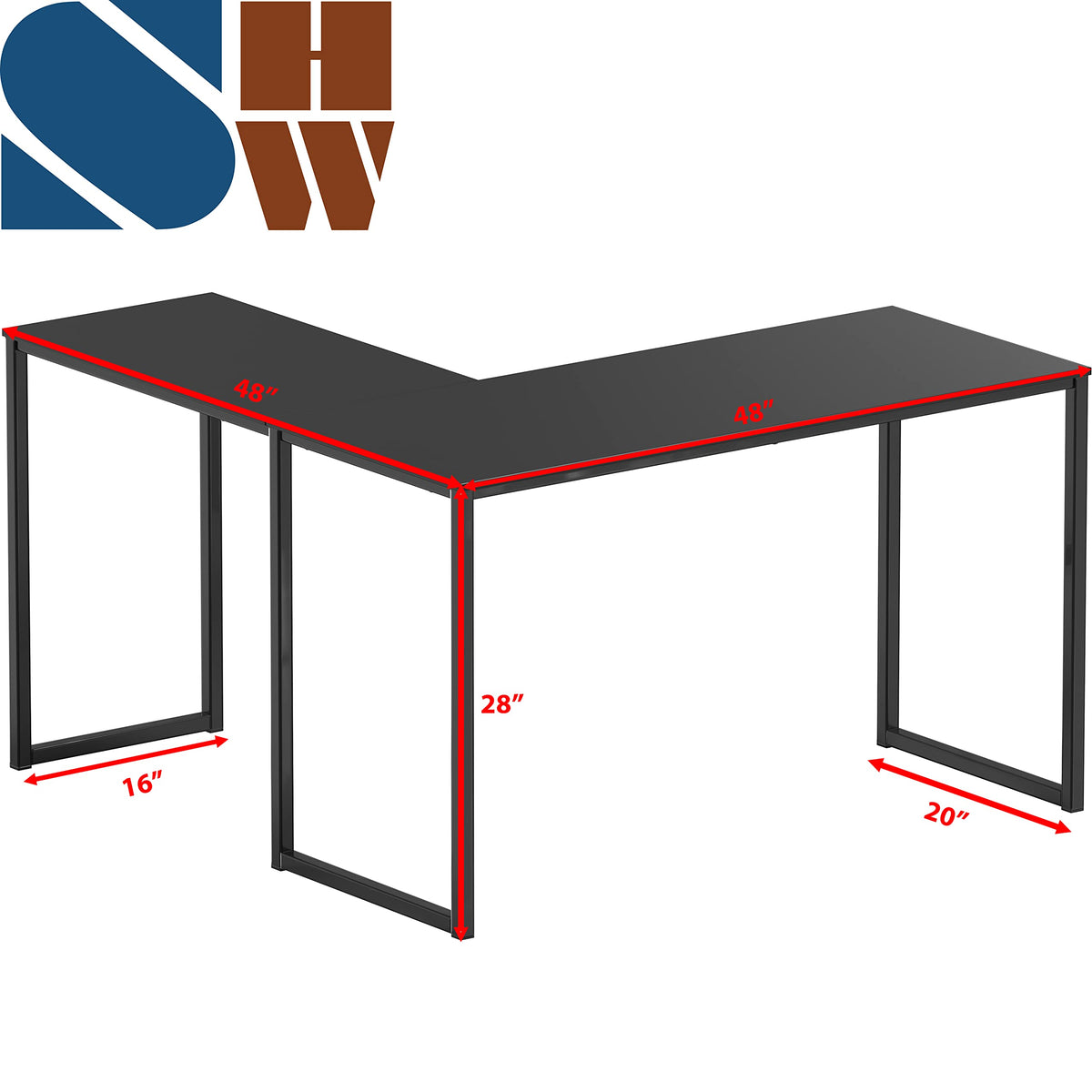 SHW Mission 48 x 48 Inches L-Shape Home Office Computer Desk, Black