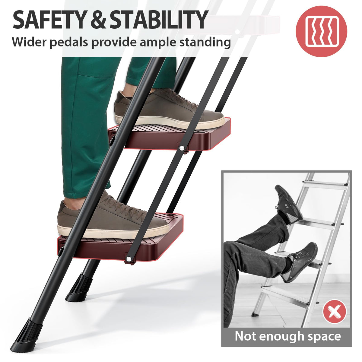 KINGRACK 3 Step Ladder, Folding Step Stool with Safe-Lock Design, 500 lbs Sturdy Steel Ladder with Wide Anti-Slip Pedal, Convenient Handrail for Household and Kitchen, Black