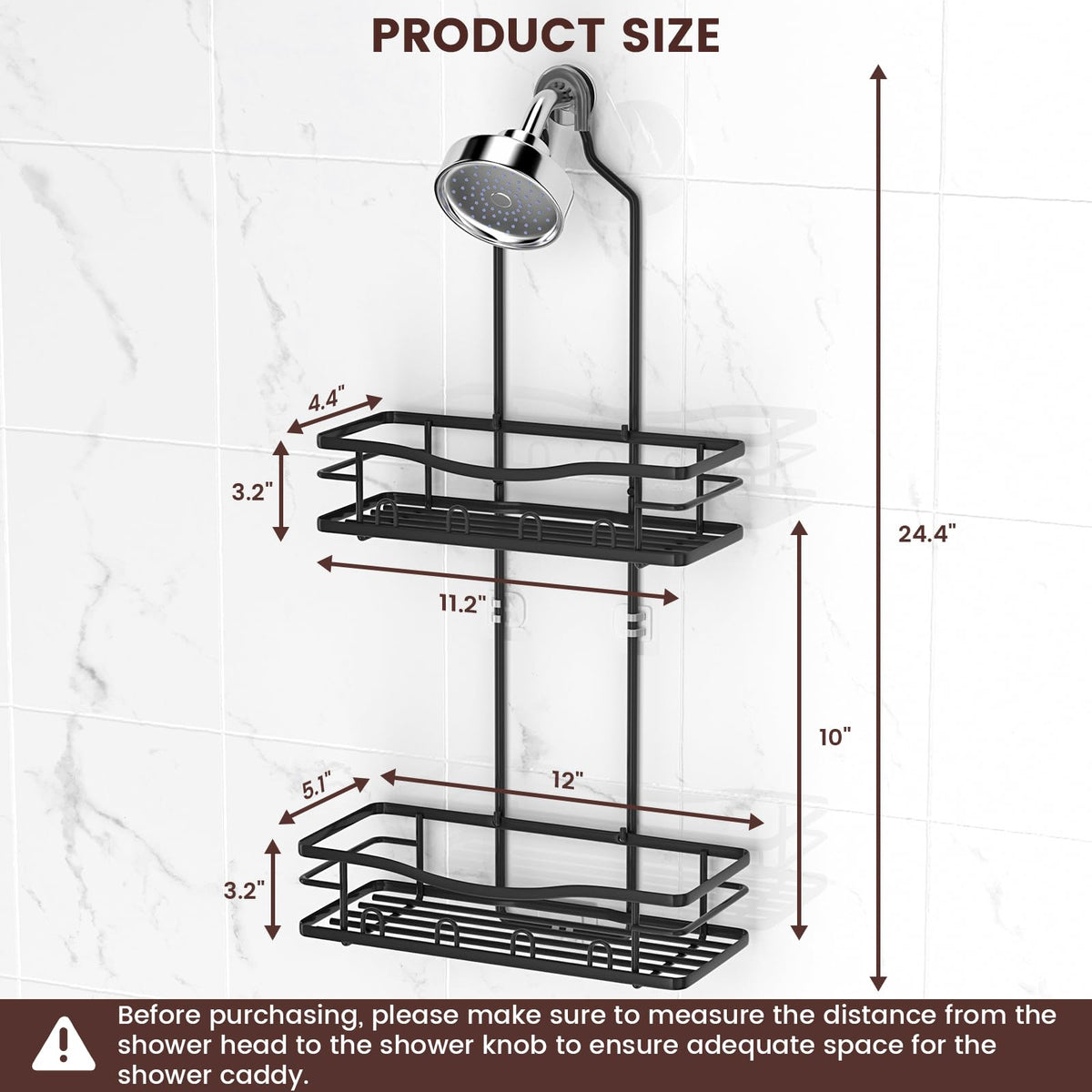 REINHARDT Shower Caddy Hanging, Rustproof Shower Caddy Anti-Swing Shower Organizer Over Showerhead No Drilling Shower Racks with Soap Holder Multi Hooks Bathroom Storage for Shampoo Sponge, Black