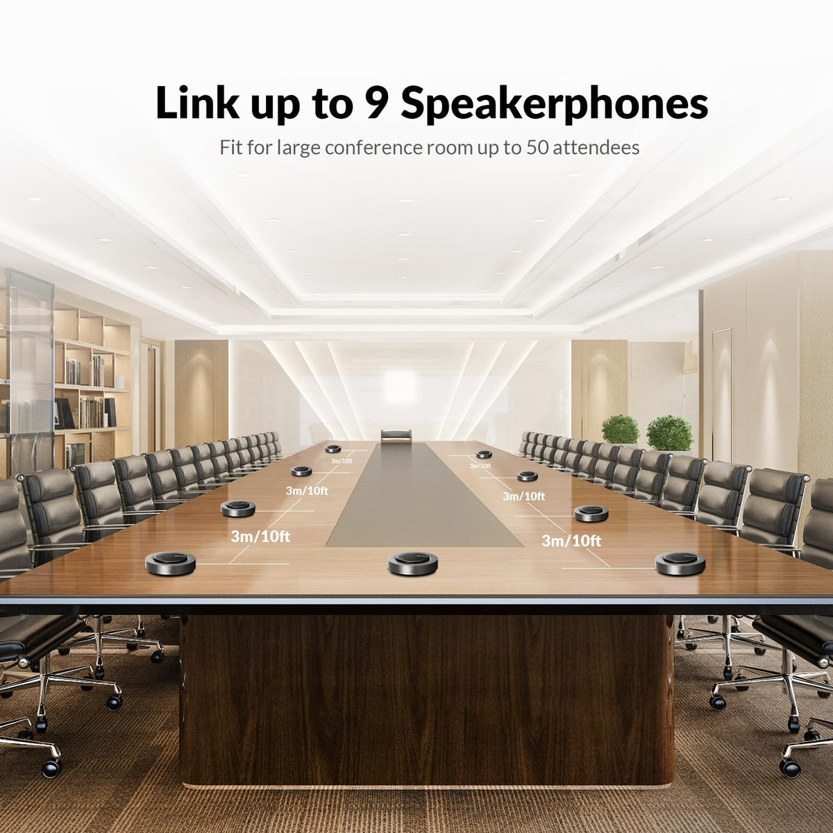 Conference Speakerphone, Daisy Chain up to 9 Speakerphones for 50 People, USB & Bluetooth Speaker with 4 Mics AI Noise Cancellation 360° Voice Pickup for Zoom,Teams,Conference Call Large Meeting Room