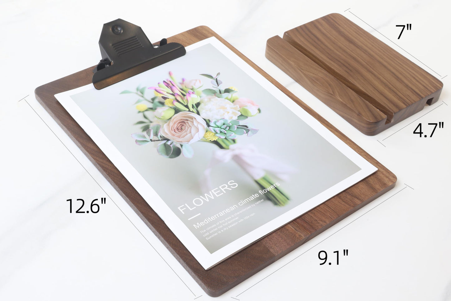 Solid Hardwood Walnut Clipboard with Stand,Wooden Menu Holder for Restaurant,Tabletop Display Stands,Bar Countertop Receipt Holder,Standing Clip Boards 8.5x11 with High Capacity Metal Clip