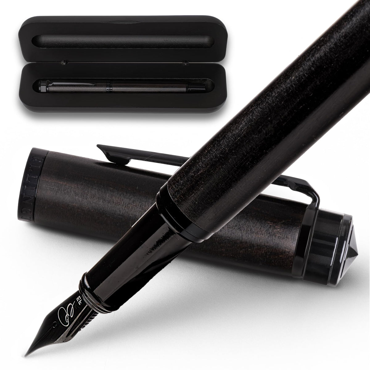 Ellington Pens Luxury Wood Fountain Pen Set – Fine Nib - Includes 6 Ink Cartridges, Wooden Pen Gift Box, Ink Converter - Wood Pen For Writing, Calligraphy, Journaling, Drawing (Ebon Elegance)