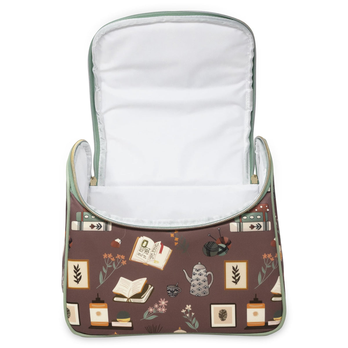 Steel Mill & Co Insulated Lunch Tote Bag for Women, Large Capacity Cooler Lunch Box, Cute Lunch Bag for Adults, Wide Opening Cooler with Zipper Closure, and Sturdy Handles (Book Nook Brown)