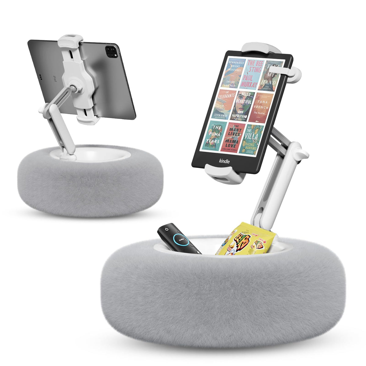 SupeDesk Tablet Pillow Stand for Reading, Adjustable Tablet Stand Phone Holder for Bed with Detachable Snack Bowl, Fits 4.7"-13" Kindle/Phones/Tablets, Watch Videos, Stream Media, Gray