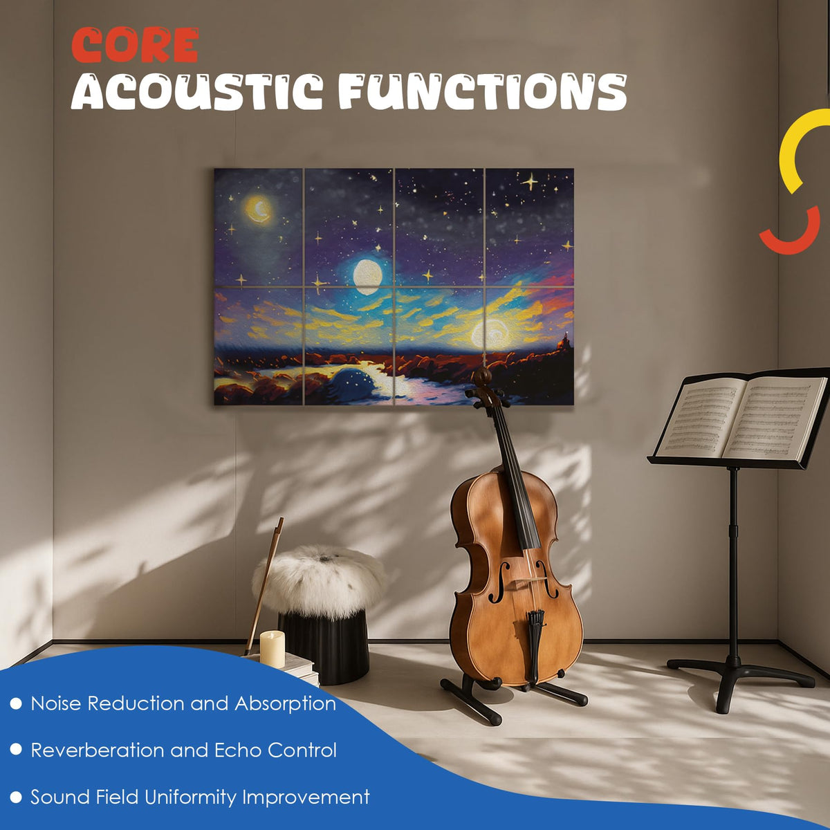 8 pack Art Acoustic Panels with Self-Adhesive,48 x 32Inches Acoustic Wall Art,Better Decorative Sound Proof Panels,Recording Studio/Home/Office Acoustical Treatment,Starry Sky