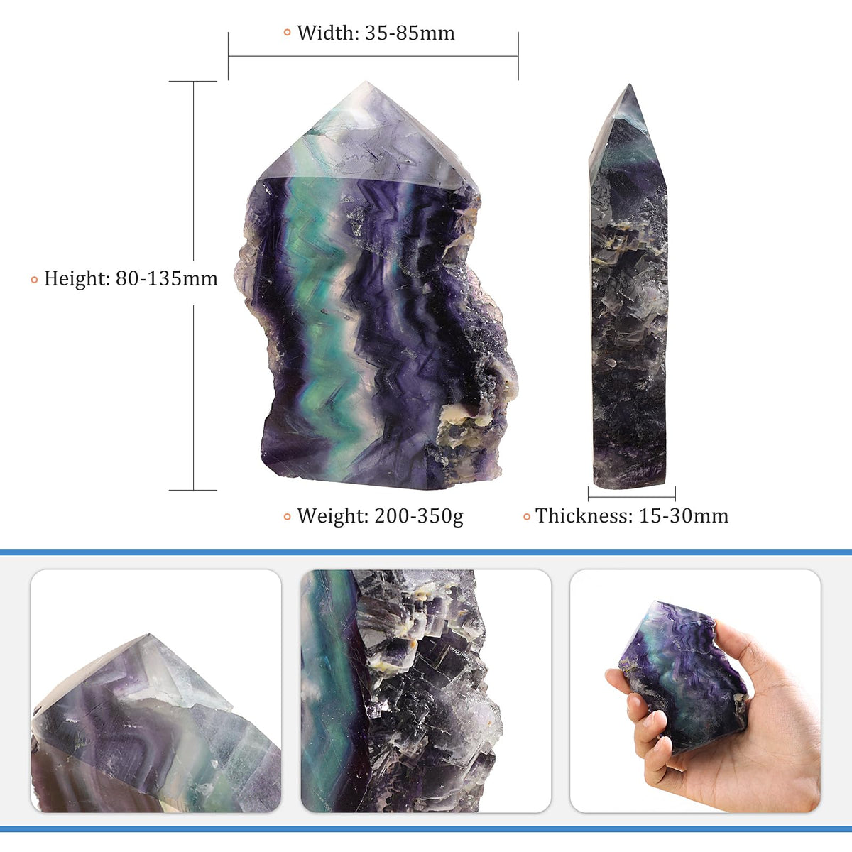 mookaitedecor 0.44-0.77 LB Natural Fluorite Crystal Obelisk Tower Specimen, Irregular Rough Stone Mineral Slab for Healing Meditation Home Decor
