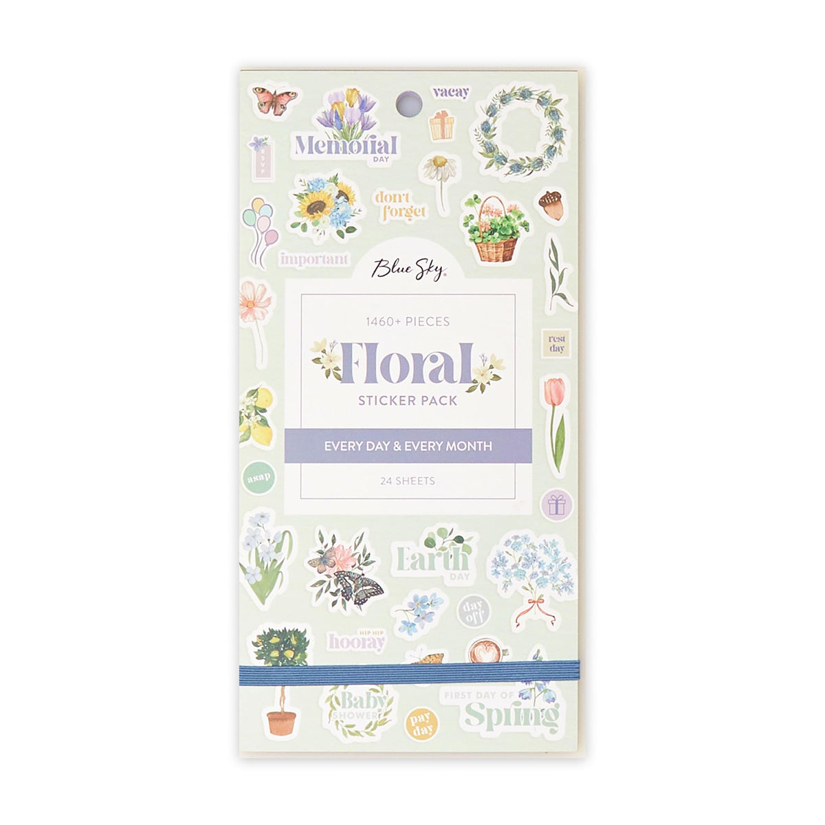 Blue Sky Sticker Book, Everyday and Monthly Planner Stickers, Undated, Glued with Bungee, 1460+ Stickers for Journals and Calendars (Floral, 4.5" x 9")