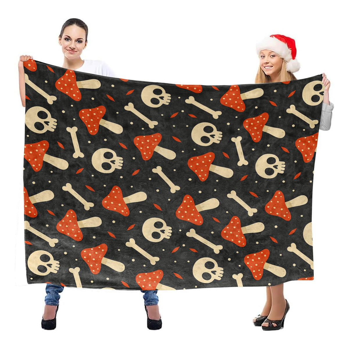 Spooky Mushroom Skull Throw Blanket, Lightweight Warm Flannel Blankets, Home Decor and Gifts, Soft Cozy Throws for Women Men, 50"X60" for Bed Couch Travel Office
