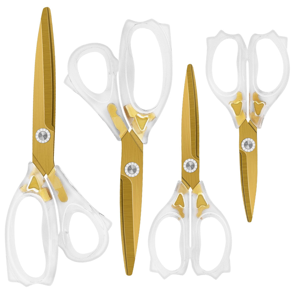 Uaugulft Acrylic Scissors, Ultra-Sharp Titanium Coated Blades and Ergonomic Clear Handle, Clear Gold Sscissors for Office Desk, Modern Design for Craft, Sewing, Office & Home, Set of 4, Gold
