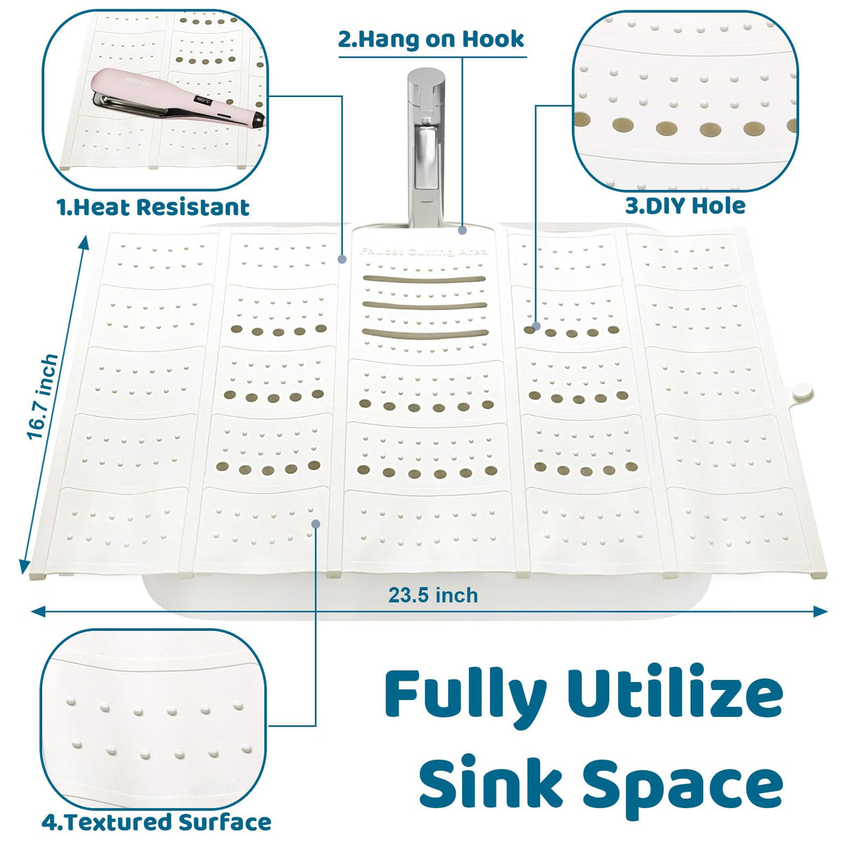 Johamoo Bathroom Sink Cover for Counter Space, Foldable Silicone Sink Mat Makeup Organizer Mat Space Saver, Women’s Gifts for Christmas RV Camper Travel Must Haves Accessories - Large, Pearl