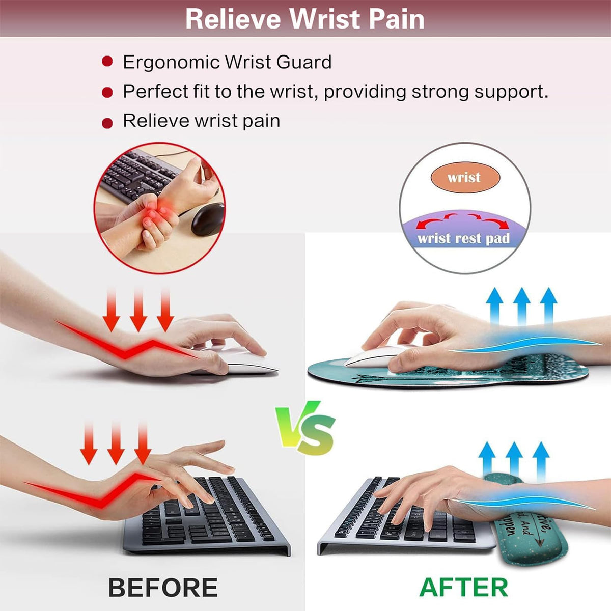 AQQA Desk Mat Desk Pad,5in1 XXL Mousepad + Keyboard Wrist Rest+Mouse Wrist Rest+Coaster Set with Ergonomic Desk Pad for Home Office Desk Accessories Decor Supplies,Stay Positive