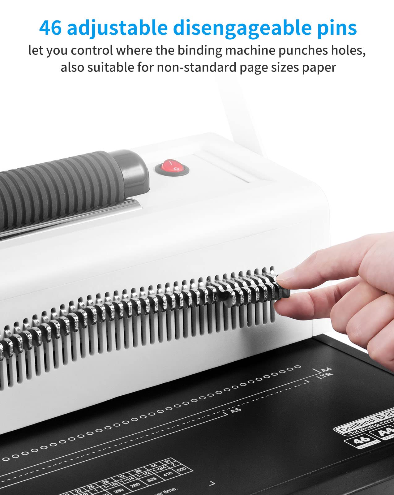 MAKEASY Spiral Coil Binding Machine with 46 Fully Disengaging Pins - 4:1 Pitch - Electric Coil Inserter - Adjustable Side Margin, Comes with Free 1 Box Coil Spines & Plier, 20 Sheet Punch Capacity