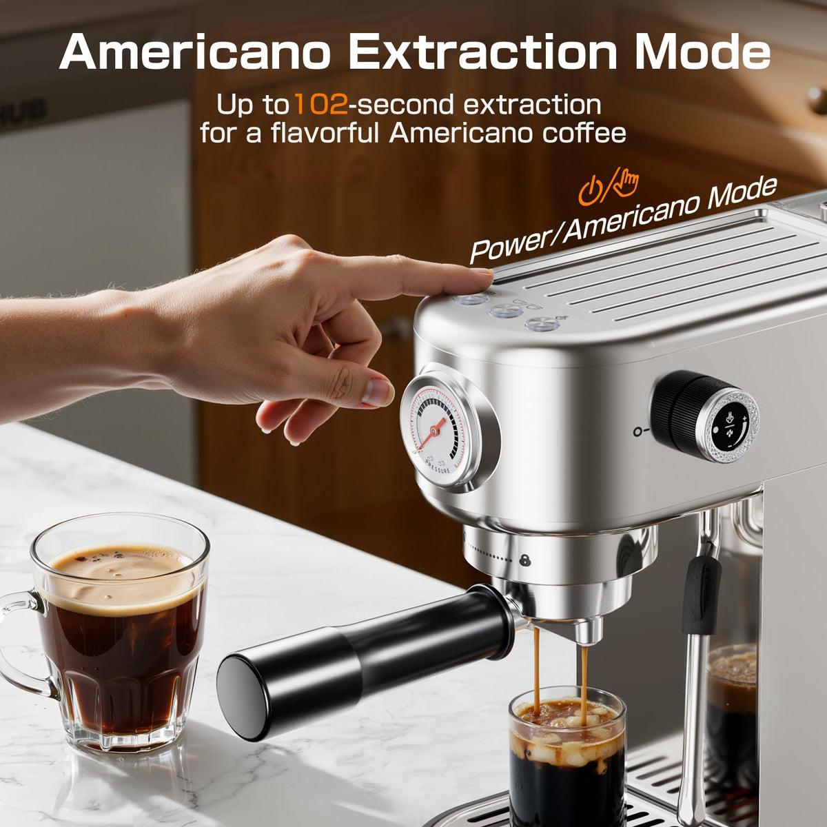atatix Espresso Machine, 20 Bar Compact Espresso Coffee Machine with Milk Frother, Stainless Steel Coffee Maker with 44oz Removable Water Tank & Fast Heat System for Cappuccino, Latte