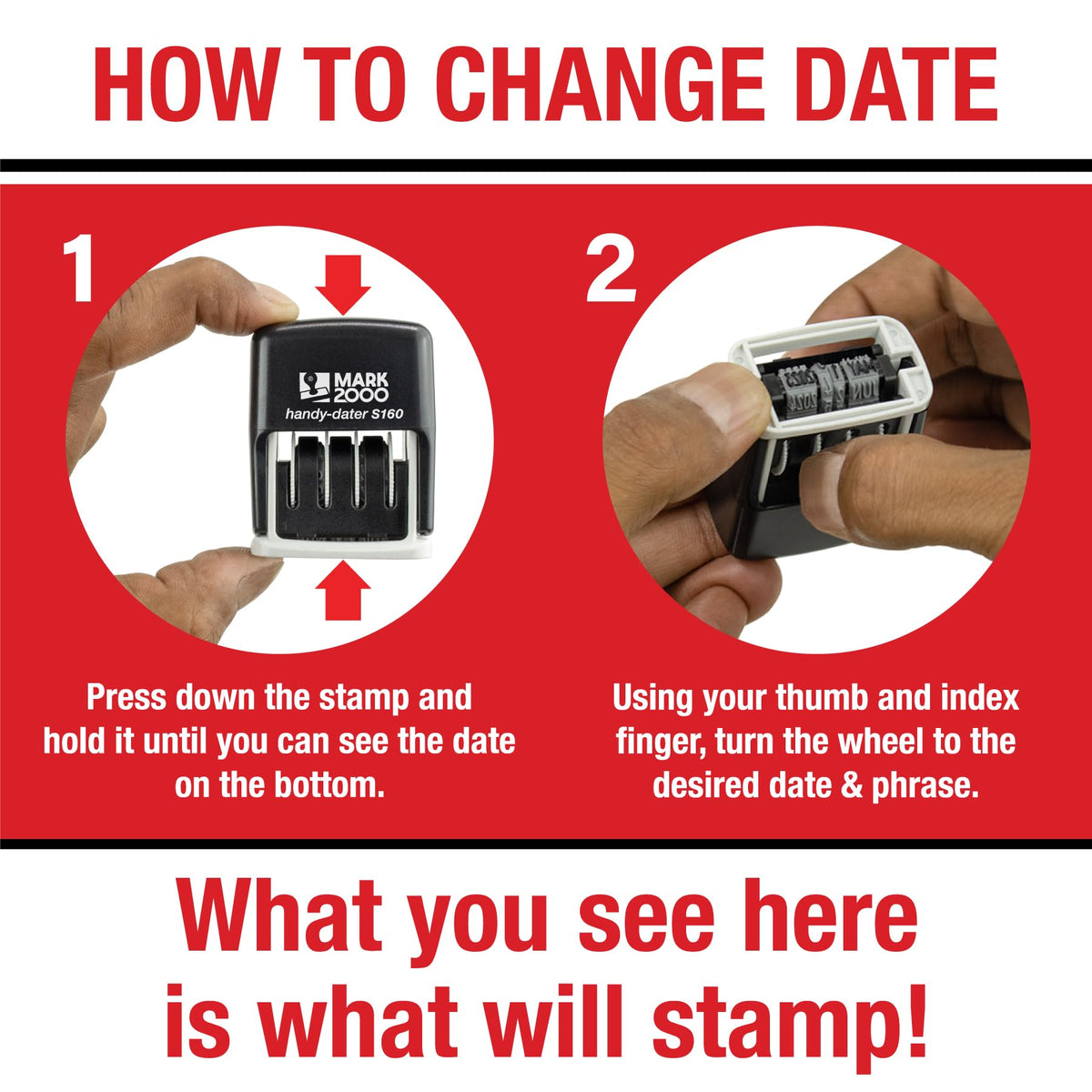 Mark 2000 Self-Inking Rubber Date Office Stamp with Scanned Phrase Blue Ink & Date RED Ink (Handy-Dater S160), 12-Year Band
