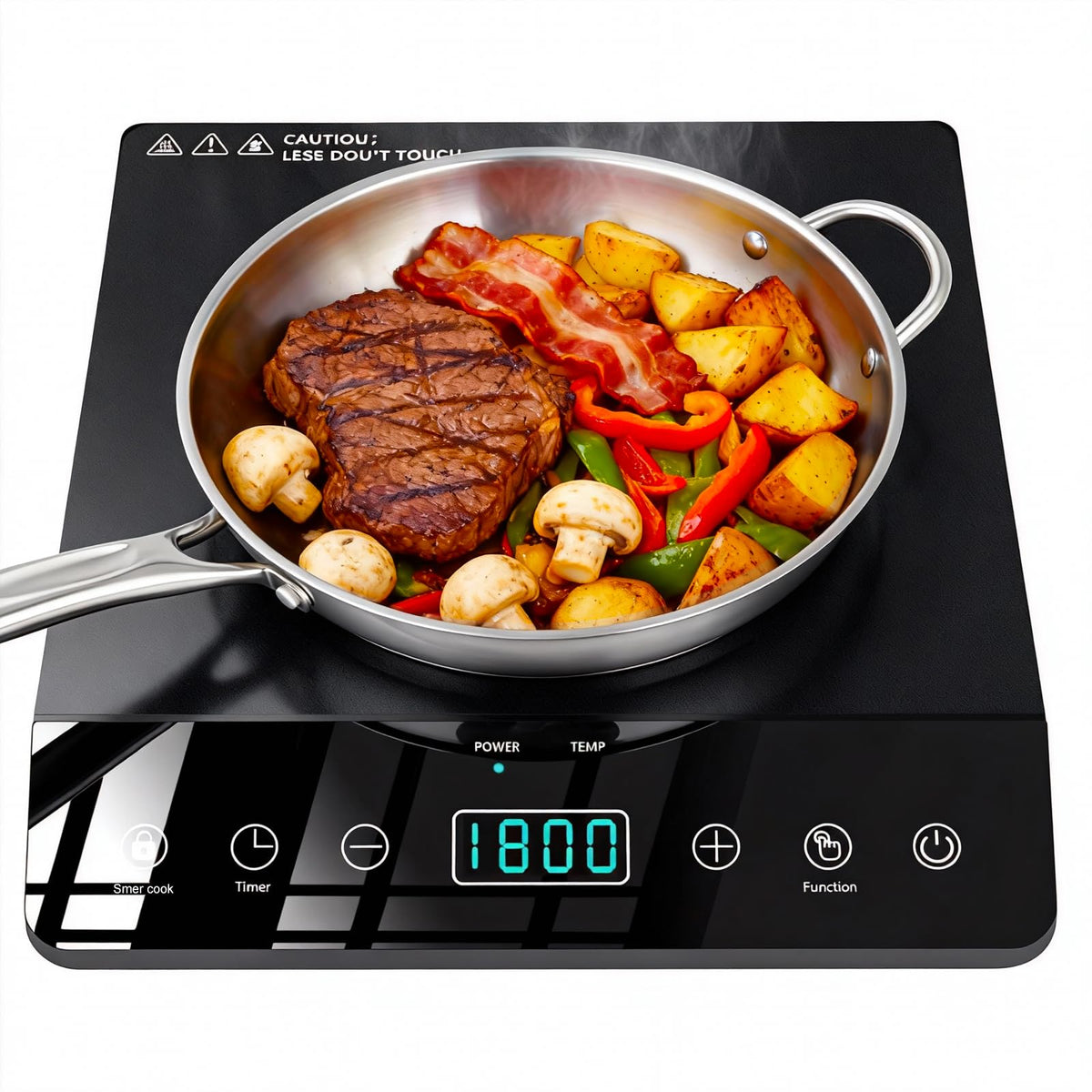 JollyOne Single Burner Induction Cooktop, ETL-Certified 1800W Portable Induction Cooktop Large 8 inch Heating Coil, 12 Temp Settings up to 465℉ Electric Stove Hot Plate with 3 Hour Timer, Safety Lock