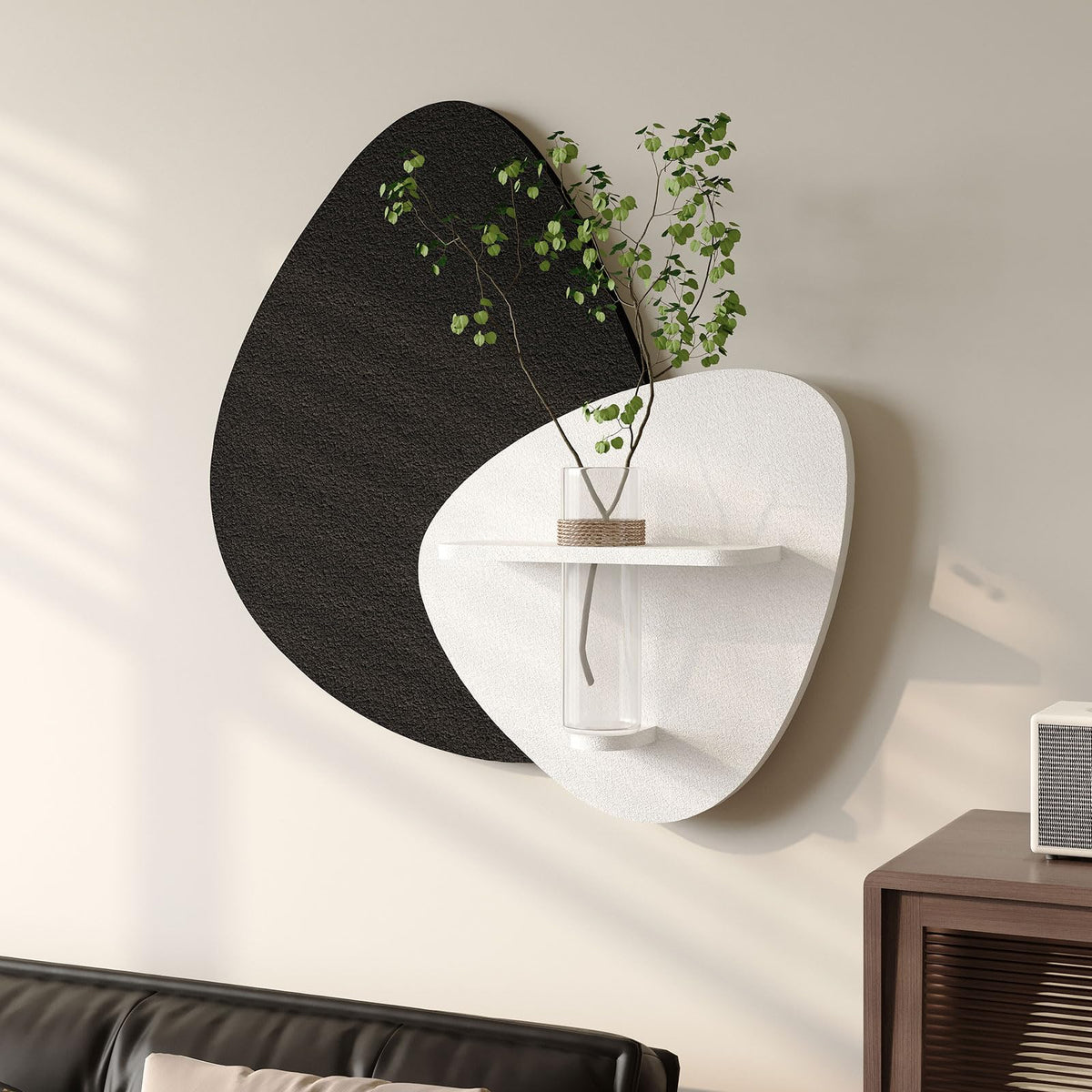 Cuspin 3D Textured Black and White Wall Art with Vase and Shelf, Minimalist Abstract Japandi Paintings Wall Decor, Modern Artwork for Living Room Dining Bedroom Hallway Office Bathroom Home Decor