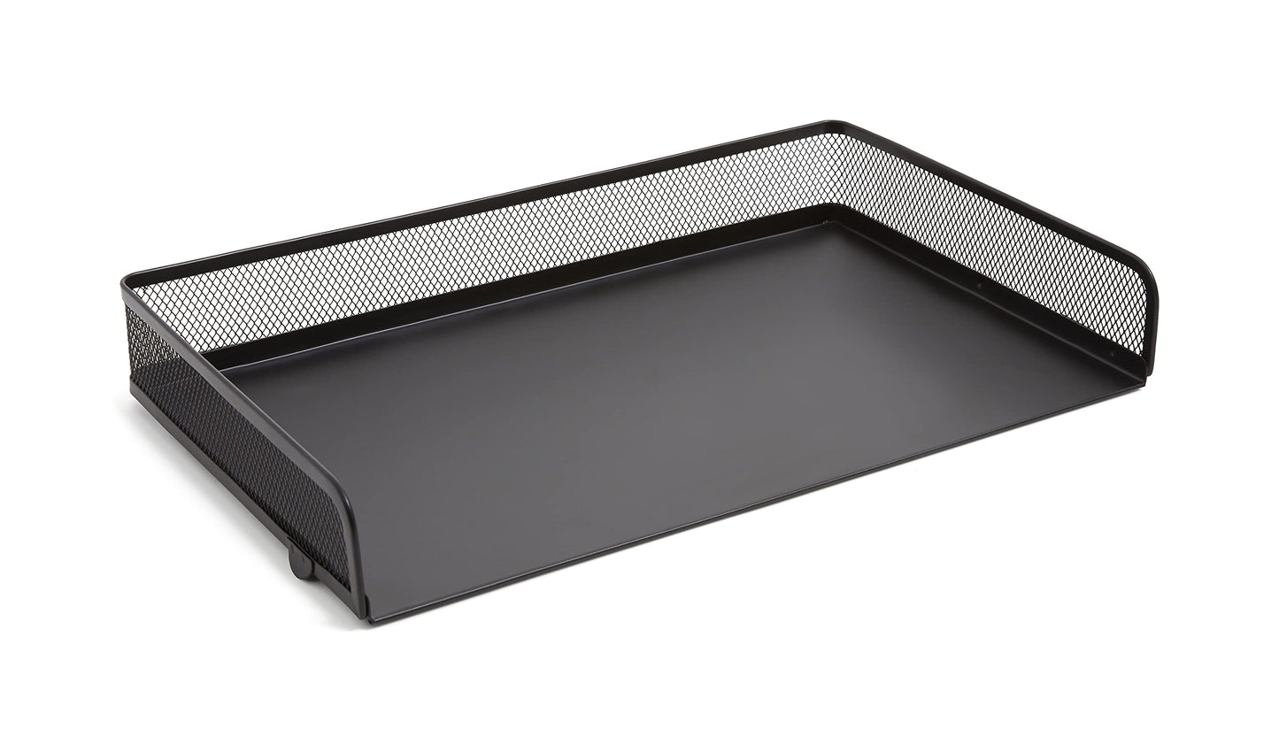 TRU RED Side‑Load Stackable Metal Letter Tray, Matte Black – Desktop Paper Organizer for Office Files & Documents