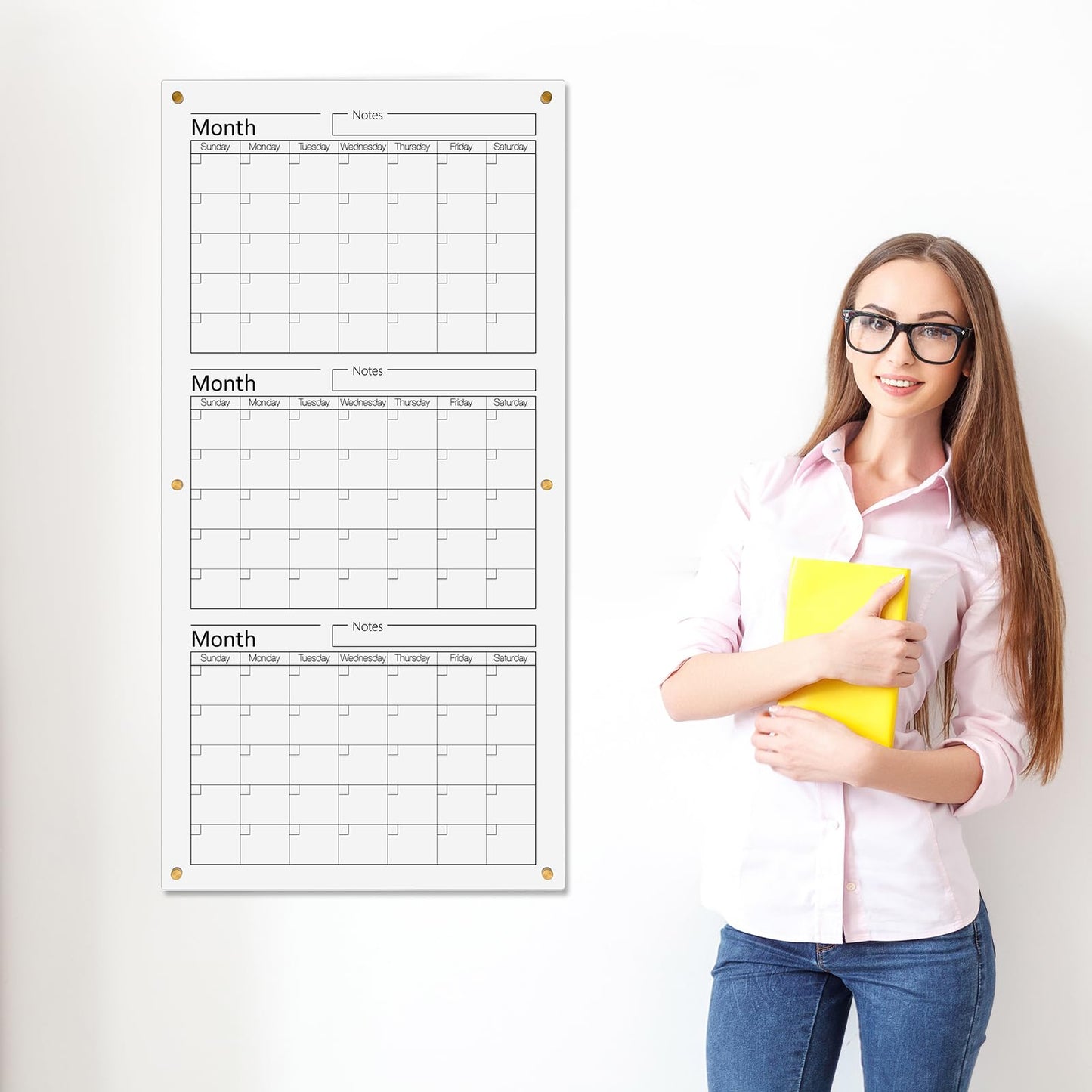 AmazingSpark Acrylic Whiteboard Calendar 3 Months Dry Erase Wall Calendar Board 36" x 18" Large Reusable Vertical Planner for Home School Office Bedroom Classroom Organization