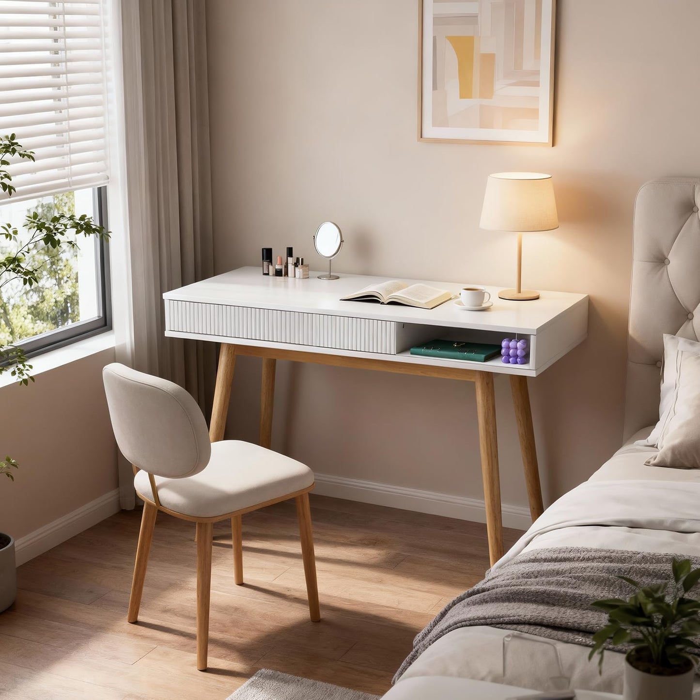 Artswish 42" Wood Modern Office Desk with Drawer, Simple Writing Desk for Home, White