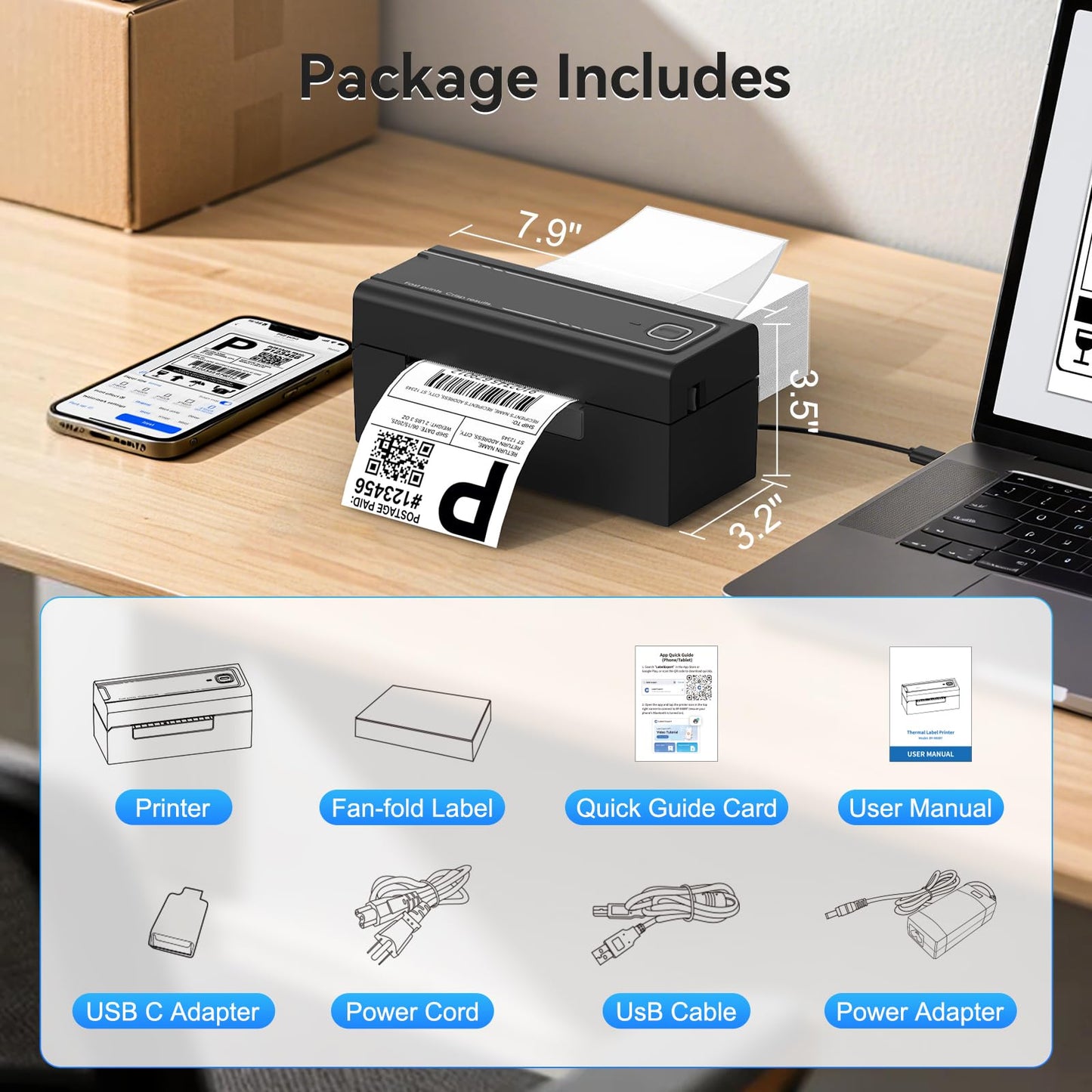 Hoorola Bluetooth Thermal Label Printer, Wireless 4x6 Shipping Label Printer for Small Business & Shipping Packages, Support iPhone, Android, Windows, macOS, Work for Amazon, Shopify, Etsy, USPS