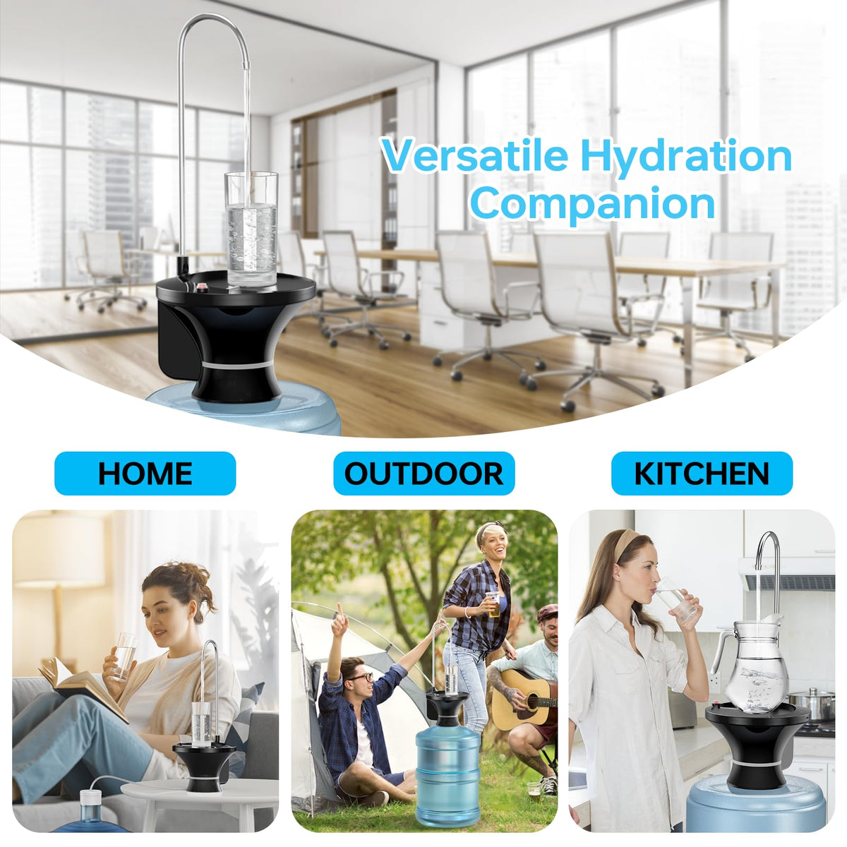 Drinking Water Dispenser Pump, Automatic Electric Drinking Water Bottle Pump for 2-5 Gallon Water Jugs, USB Rechargeable with 2 Switch Control, Stable and Portable for Home, Kitchen, Office, Camping