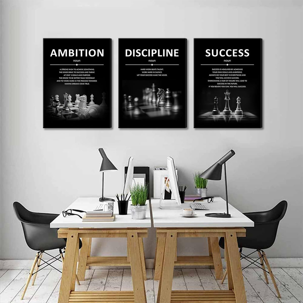 ONEOLTN Motivational Wall Decor Inspirational Office Canvas Wall Art Quotes Prints Artwork Success Ambition Discipline Encouraging Pictures for Study Room Gym Sayings Home Decoration 12” x16” x3PCS