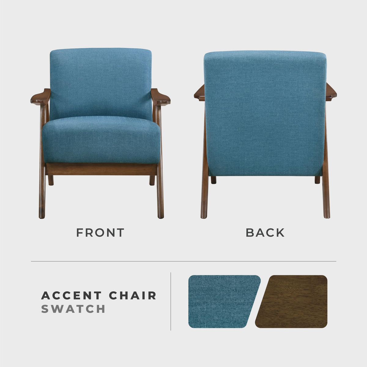 Lexicon Mid Century Modern Accent Chair with Solid Wood Frame in Walnut Finish, Upholstered Living Room Lounge Arm Chair, Thick and Comfy Innerspring Seat Cushion, Linen-Look Fabric, Blue