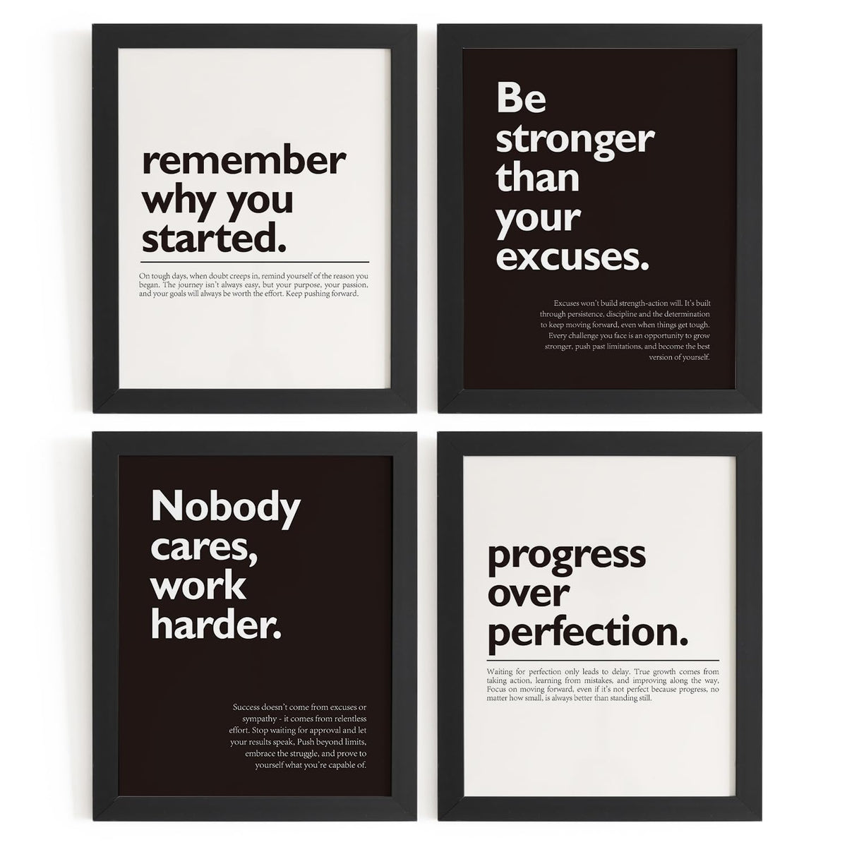 DSHFG Motivational Office Pictures Wall Decor Prints Set of 4, Black Motivational Wall Art Decor Retro Posters Prints for Office Home Decor, 8x10 Unframed