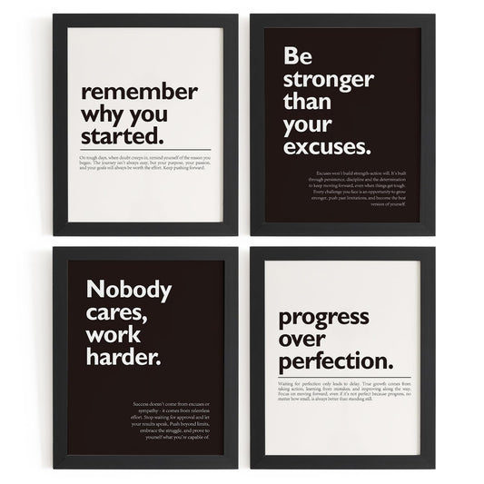 DSHFG Motivational Office Pictures Wall Decor Prints Set of 4, Black Motivational Wall Art Decor Retro Posters Prints for Office Home Decor, 8x10 Unframed