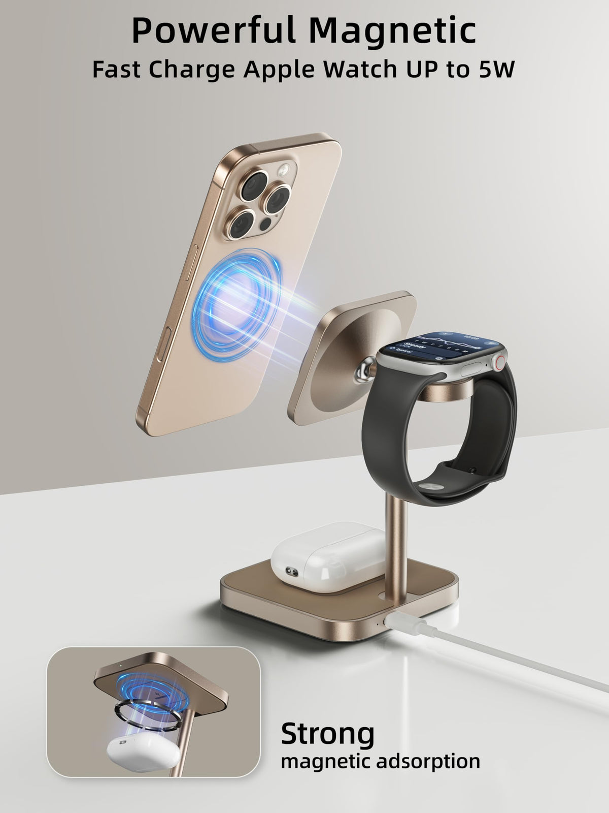 [Qi2 Certified ] LULULOOK 3 in 1 Charging Station with MagSafe, 15W QI2 Wireless Charger Stand Magnetic Charger for iPhone 17/16/15/14/13/12 Series, AirPods Pro/3/4, Apple Watch with 30W PD Adapter