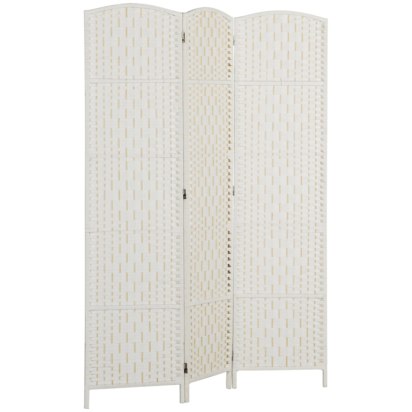 HOMCOM Room Divider 3 Panel, 6FT Tall Folding Privacy Screen, Freestanding Hand-Woven Partition for Room Separation with 360° Hinges, Paper Rope Diamond Weave, White