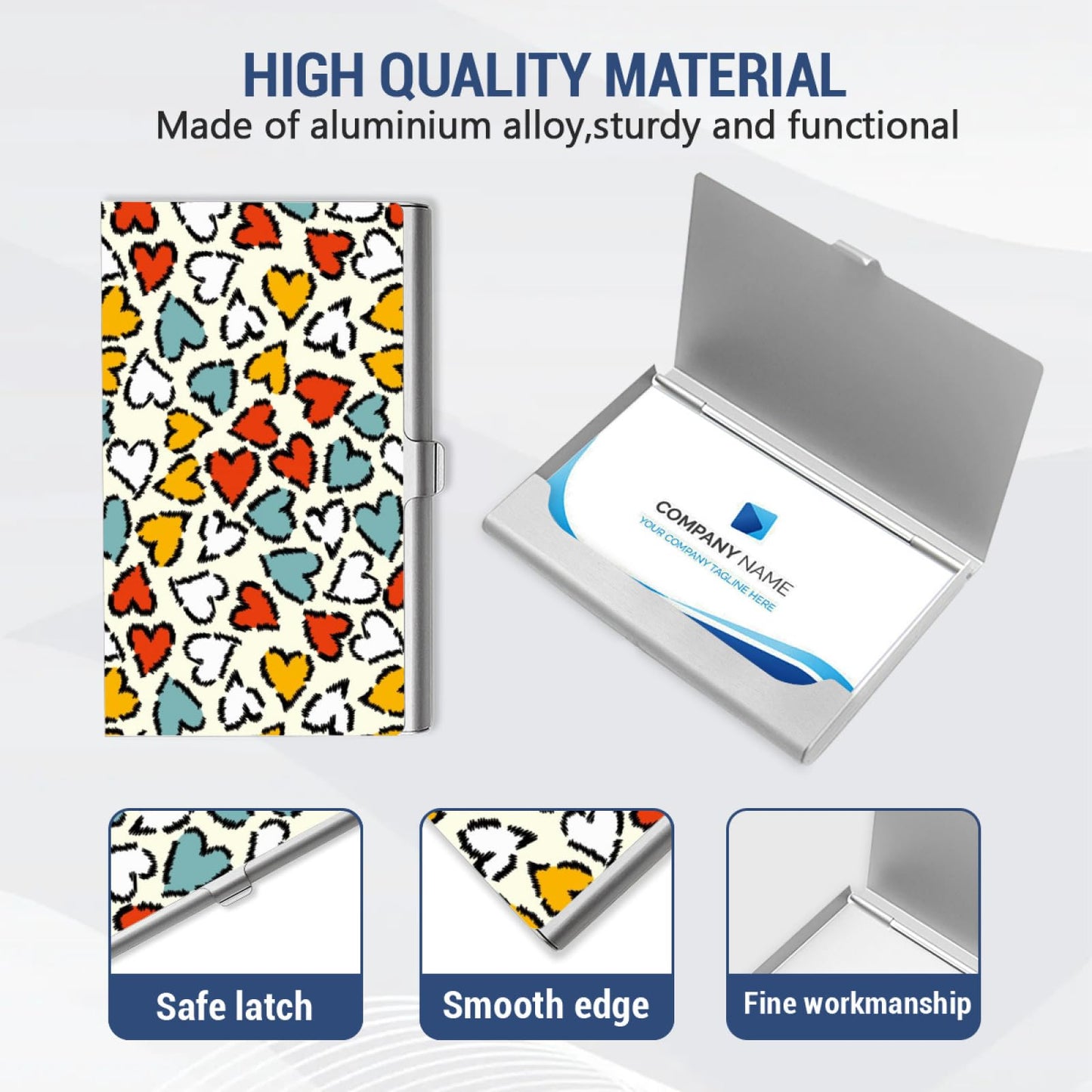 ENSFTF Sleek Metal Business Card Holder - Ultra-Thin Professional Card Case for Executives | Elegant Aluminum Design for Men & Women Heart Shape Pattern