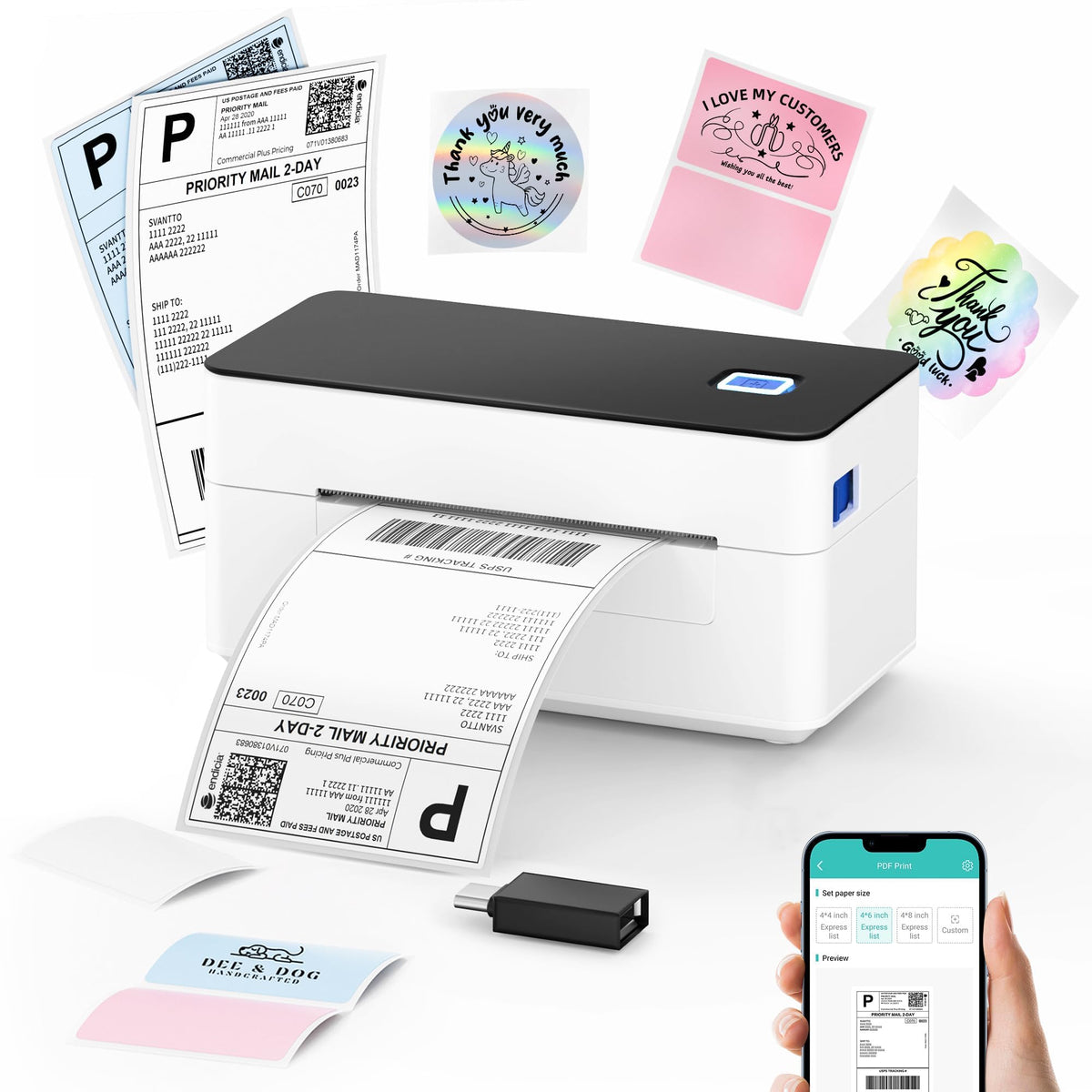 SVANTTO Bluetooth Shipping Label Printer 4x6, Compatible with Windows/Mac/Android/iOS, High-Speed 4x6 Thermal Label Printer for USPS, UPS, Etsy, Shopify, Poshmark, Inkless Printing