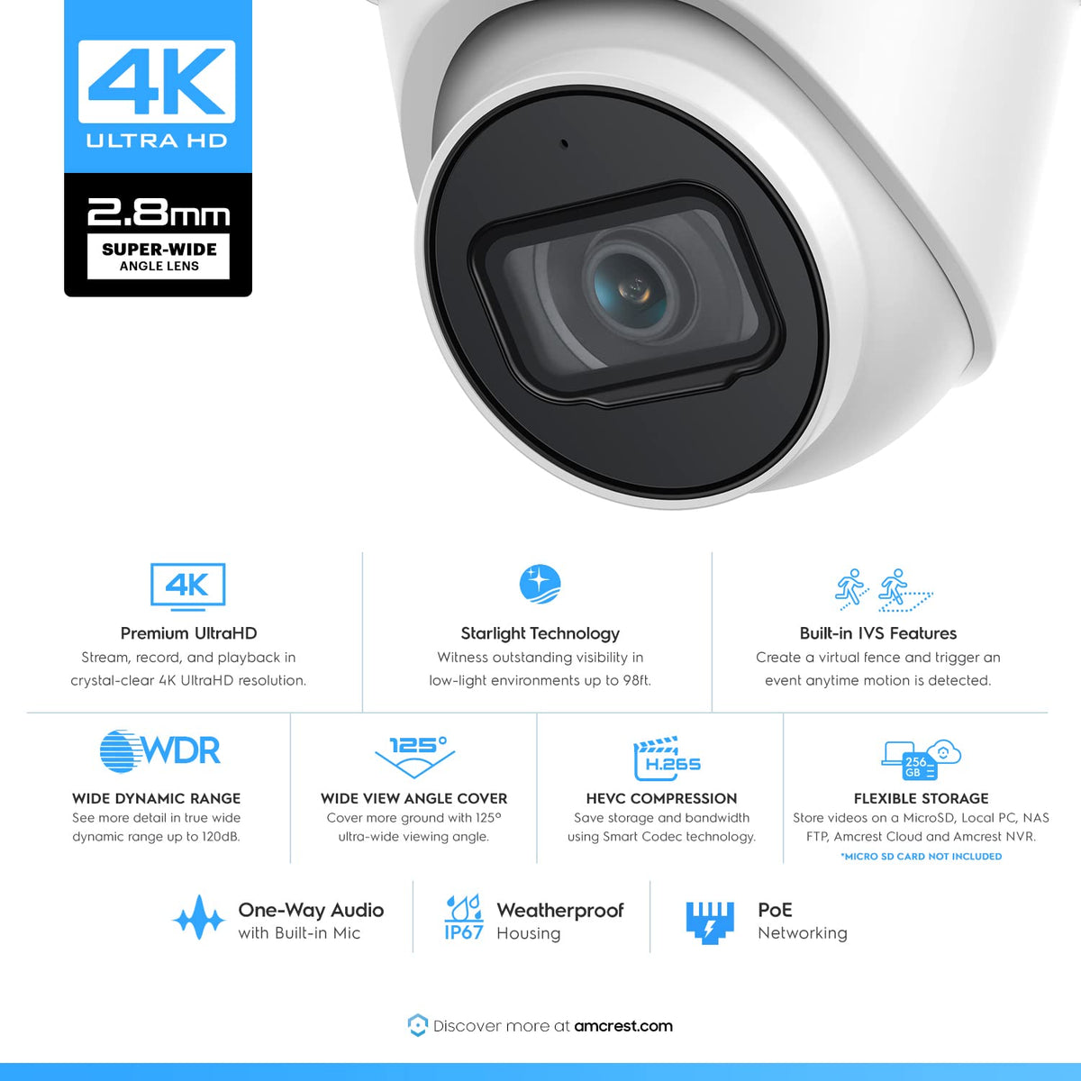 Amcrest 4K POE Security Camera System with 4K 8Ch PoE NVR (4) x 8 Megapixel Turret IP POE Cameras (3840x2160) Pre Installed 2TB Hard Drive NV4108E-IP8M-T2599EW4-2TB