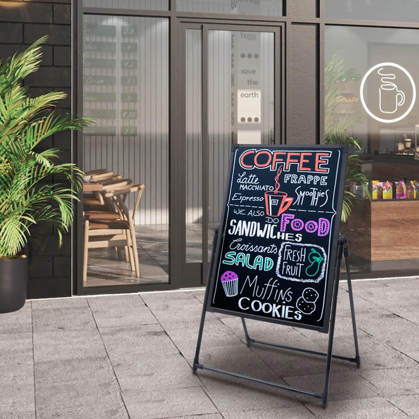 LED Message Writing Board, Black, Standing A Frame Message Writing Board, 31.5x23.6in Digital Menu Boards for Restaurants, 7 Colors, 4 Flash Modes, Adjustable Height, Standing/Hanging