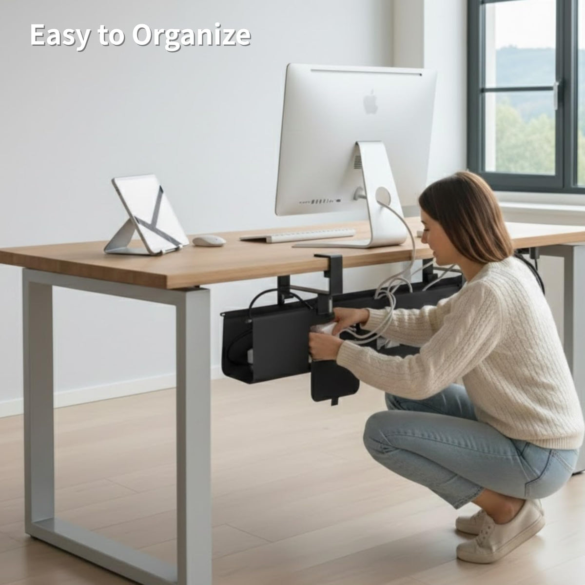 Nyoria Under Desk Cable Management Tray, 36” Fabric No Drill Clamp Mount Cord Organizer for Desk, Heavy Duty Wire Management for Office Home, Black