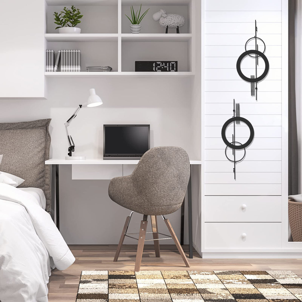 Peryiter 2 Pcs Small Metal Abstract Wall Art 15.7 Inch Black Metal Geometry Wall Decor Minimalist Single Line Art Vertical Sculptures Geometric Modern Hanging for Living Room Bathroom