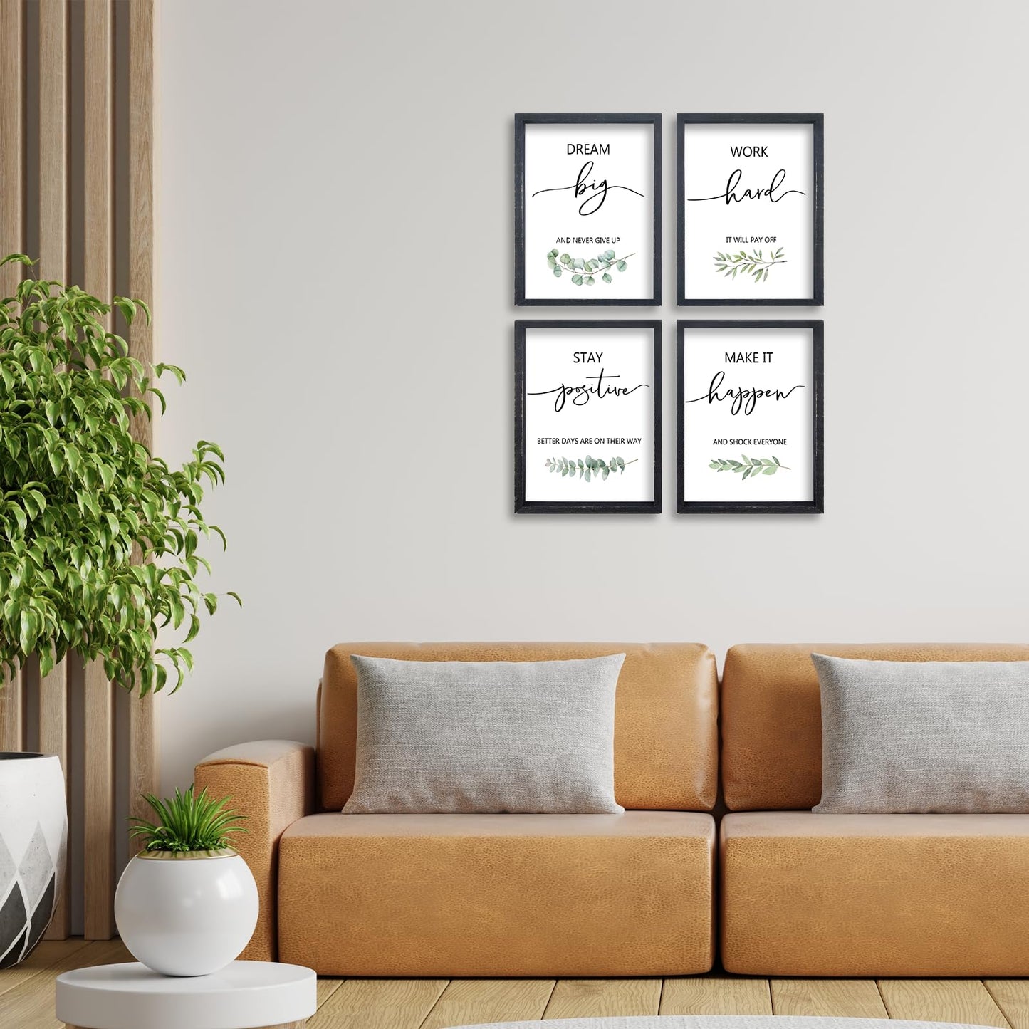 Set of 4 Inspirational Quotes Wall Art 16x11 Inch Encouraging Office Wooden Framed Positive Affirmations Home Family Decor Sign Motivational Plaque Wall Hanging Decoration (Black)