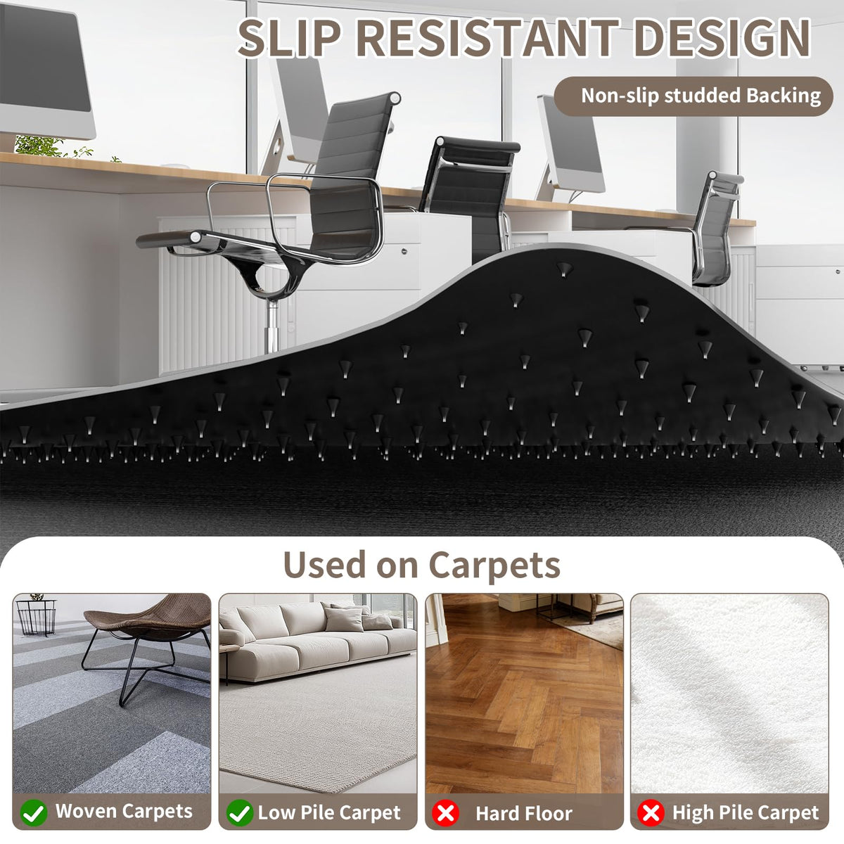 Office Chair Mat for Low Pile Carpeted Floors with Lip, 36" x 48" Plastic Floor mat for Desk Chair on Carpet,Easy Glide Carpet Protector Mat for Computer Chairs,Rolling Chairs,Home,Office (36*48 inch)