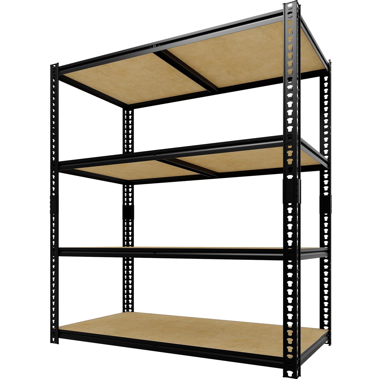 Heavy Duty Metal Storage Shelves, Adjustable 4-Tier Garage Shelving Unit with Eco-Friendly MDF Wood Board, 48" L x 24" W x 59.8" H, 640 lbs Load Capacity Per Shelf, Black, Ideal for Warehouse Storage