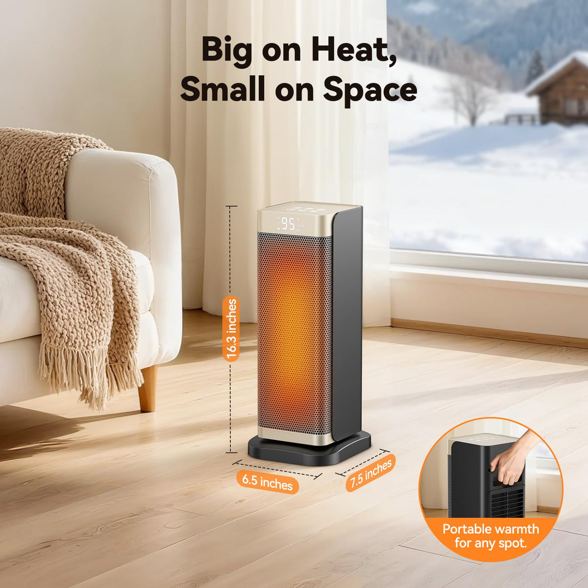 Space Heaters for Indoor Use, 1500W Electric Heater with Thermostat, 70° Oscillation, Remote Control, 3 Modes, 12H Timer, Portable Heater for Bedroom, Office, Home