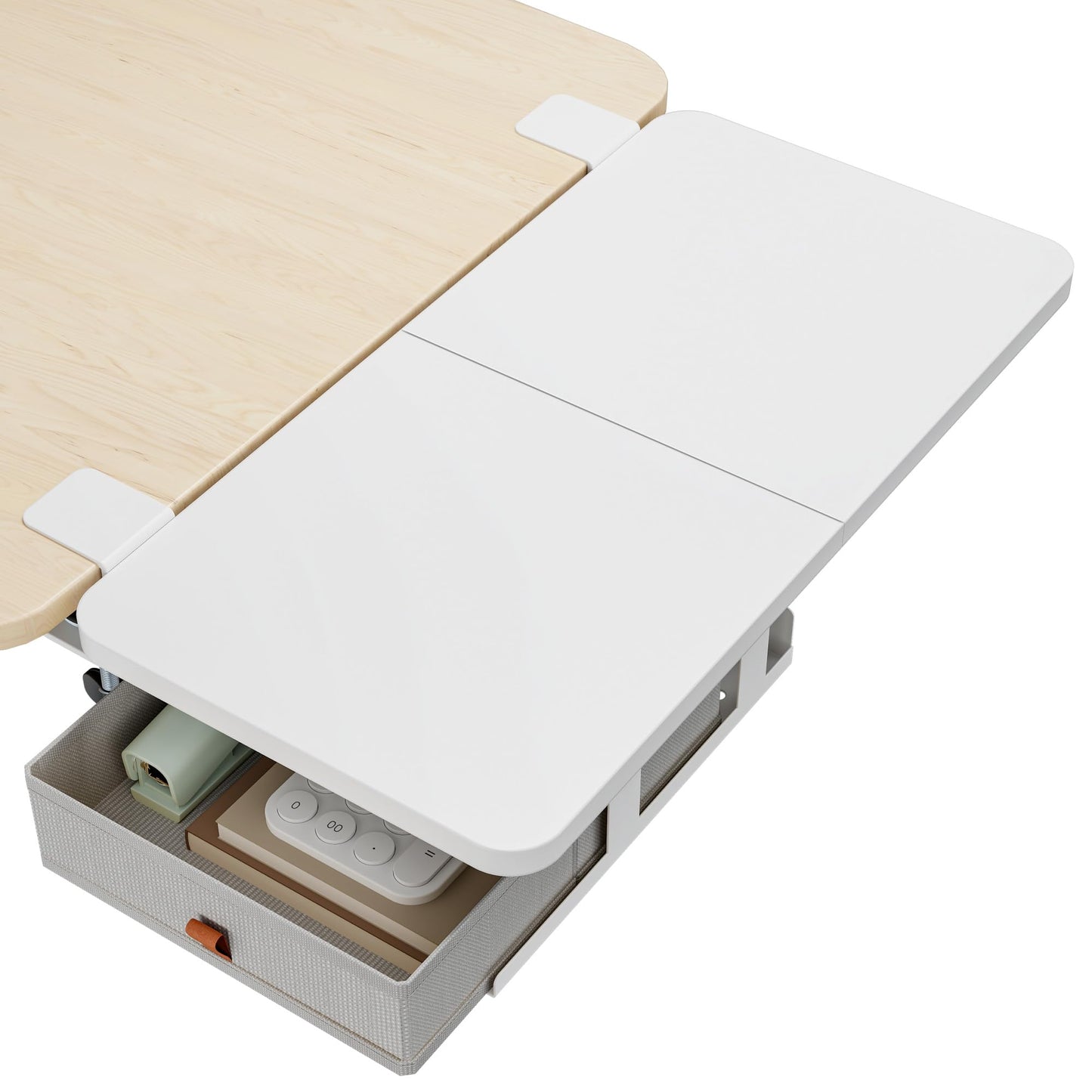 PEGZONE Desk Extender Tray, 24" x 12" Clamp On Desk Shelf, Desk Extension with Storage Drawer, Table Desk Arm Rest, Clamp On Keyboard Tray for Office and Home, Workstation Organizer, Medium, White