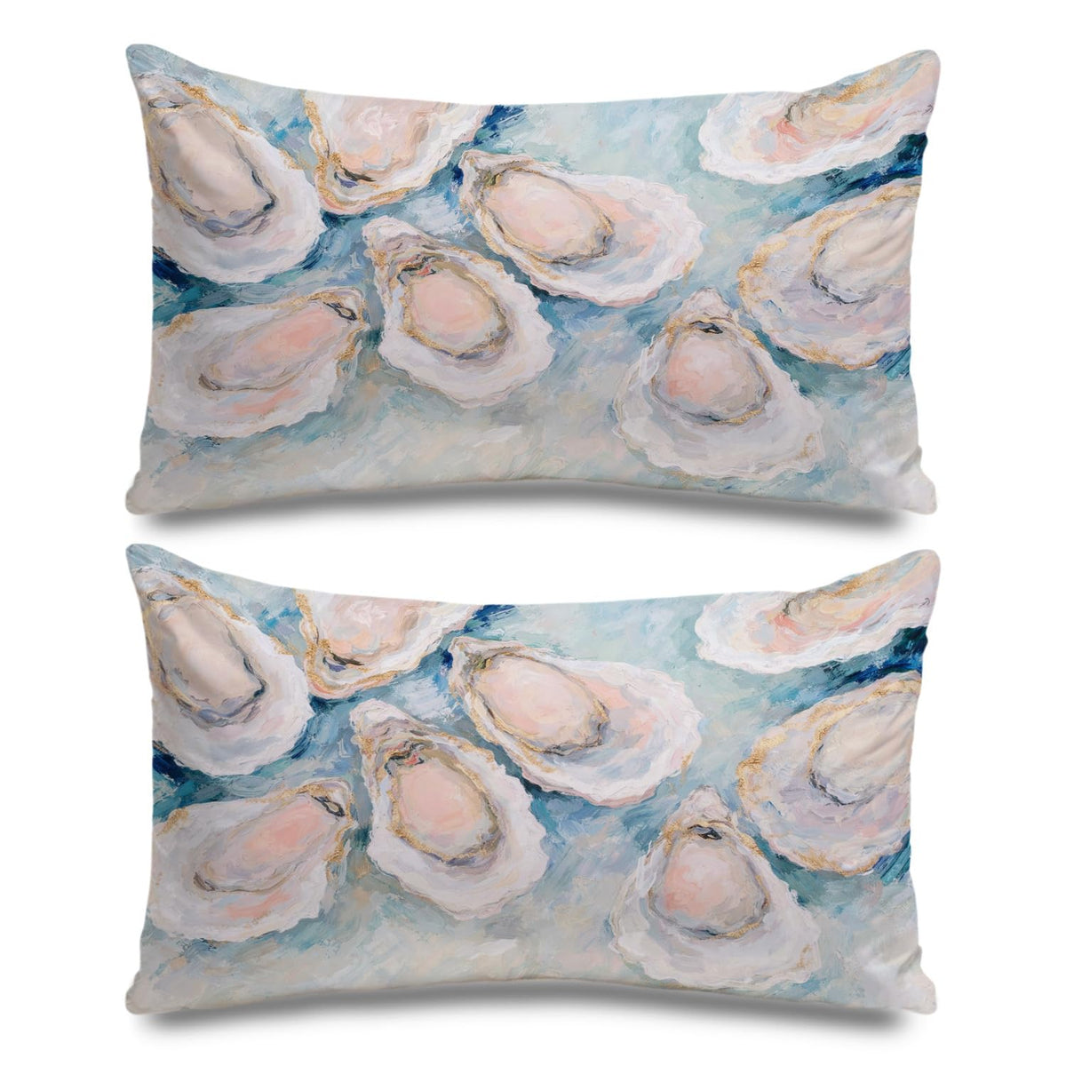 JOQUXI Pastel Blue Oyster Pillow Covers 12x20, Preppy Beach Room Decor, Coastal Ocean Beachy Aesthetic Seashell Lumbar Throw Pillow Covers for Girls Dorm Apartment Bedroom, Set of 2